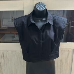 Zara Cropped Collared Button-Up Blouse With Padded Shoulders